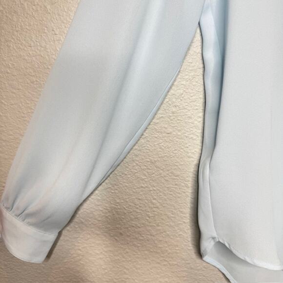 Loft Baby Blue Chiffon V-Neck Long Sleeve Blouse - Small - Picture 5 of 13